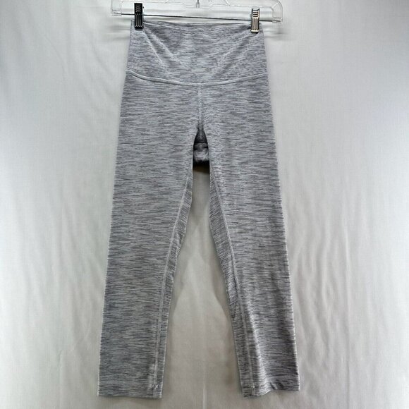 Lululemon Leggings Womens 4 Wunder Under Crop Striped Compression Athletic Gray - Picture 1 of 10